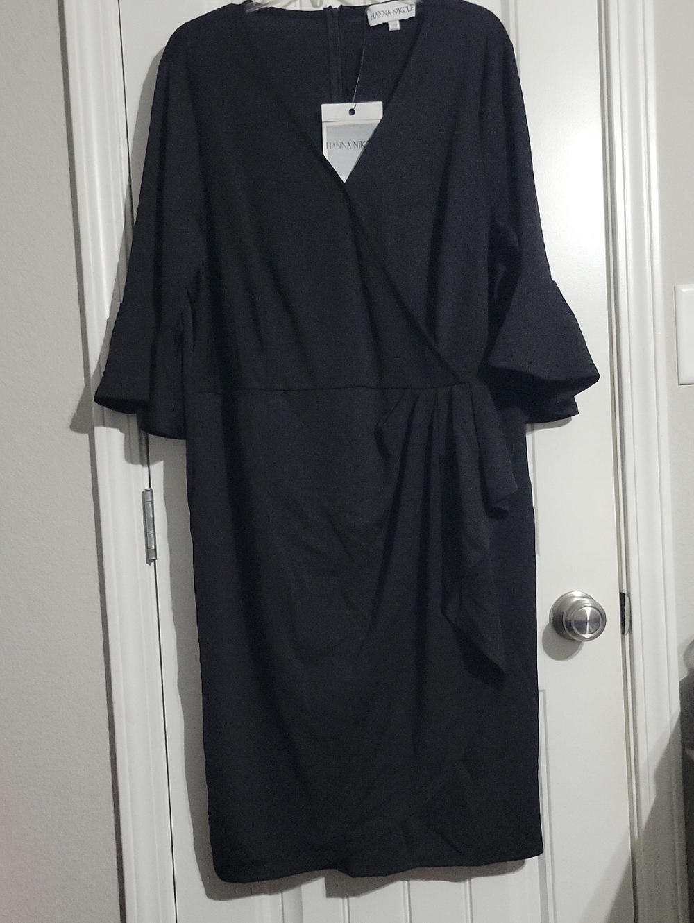 Black Wrap-Style Sheath Dress